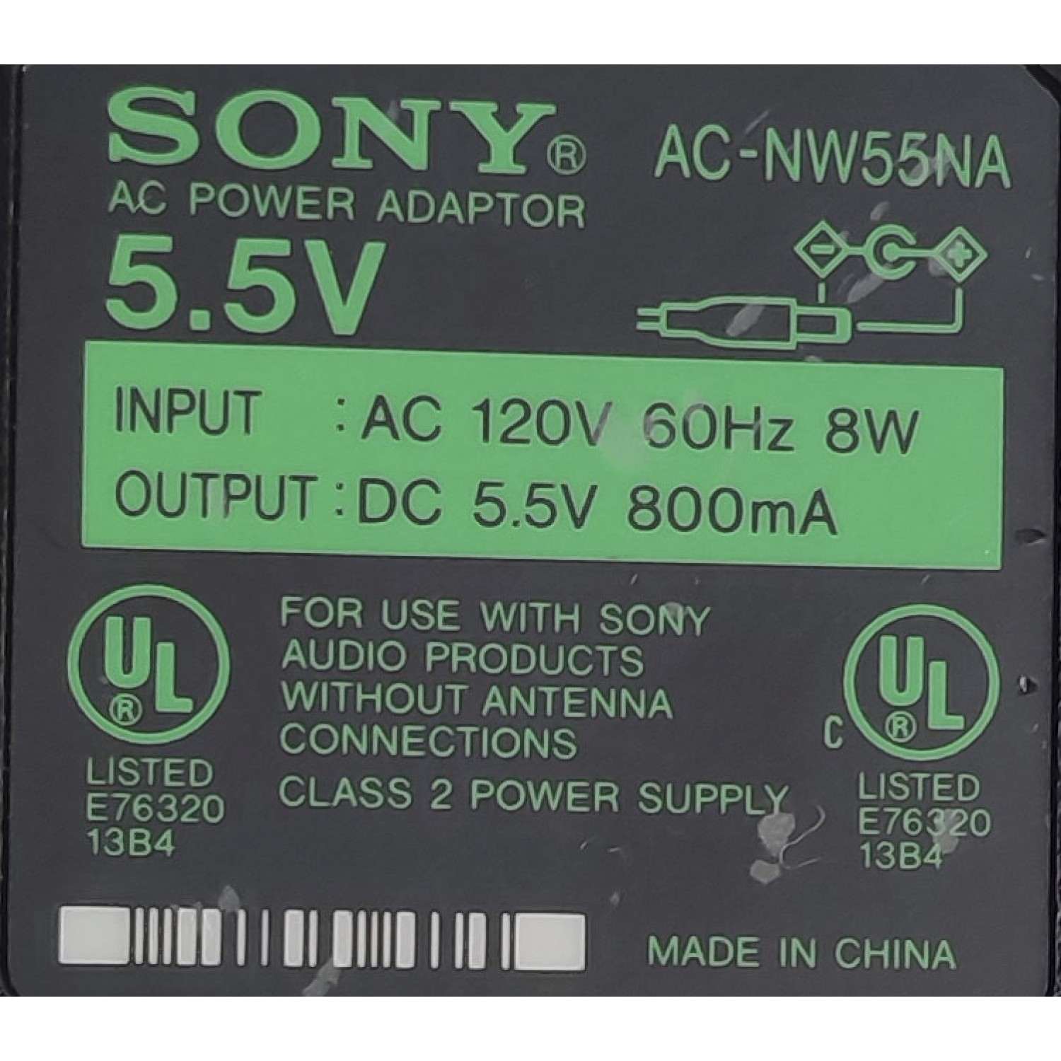 ADAPTADOR AC SONY / NUMERO DE PARTE AC-NW55NA / INPUT: AC 120V 60Hz 8W / OUTPUT: DC 5.5V 800mA	 - Imagen 2